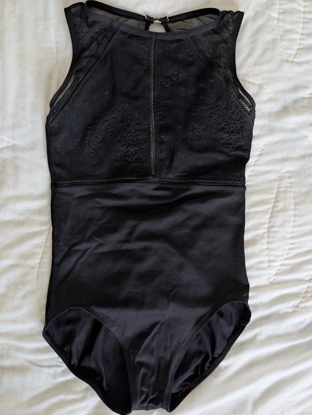 Ballet Leotard Black Lace-Detail High-Neck